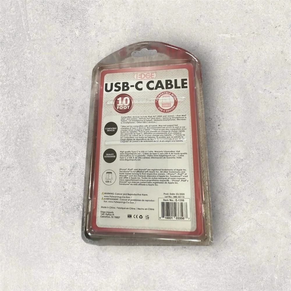 NWT iEdge 10 Ft USB-C to USB-A Braided Charging Cable Pink